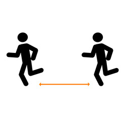Stick man figure sketch running doing sports. Social distance in sports activities. Prevention of coronavirus.