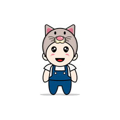 Cute mechanic character wearing cat costume.