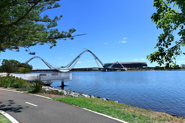 Matagarup Bridge spanning over the Swan River in Perth, Western Australia