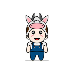 Cute mechanic character wearing cow costume.