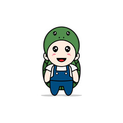 Cute mechanic character wearing turtle costume.