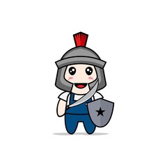 Cute mechanic character wearing gladiator costume.