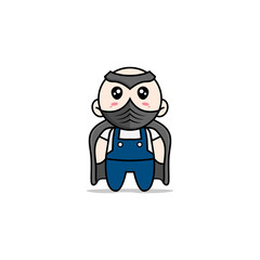 Cute mechanic character wearing superhero costume.