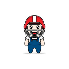 Cute mechanic character design wearing american football helmet costume.