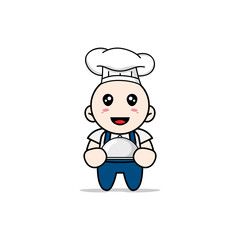 Cute mechanic character wearing chef costume.