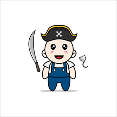 Obraz na płótnie Canvas Cute mechanic character wearing Pirate costume.