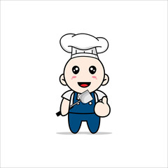 Cute mechanic character wearing chef costume.