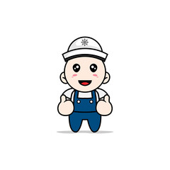 Obraz na płótnie Canvas Cute mechanic character wearing sailor costume.