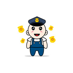 Cute mechanic character wearing police costume.