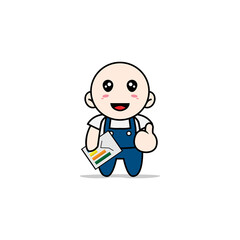 Cute mechanic character holding a presentation results.