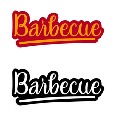 Logotipo con texto manuscrito Barbecue hecho a mano en color negro y en color naranja y rojo