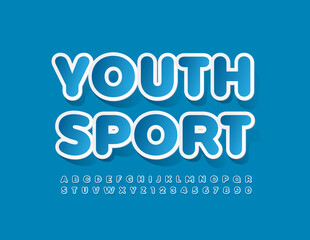 Vector trendy emblem Youth Sport. Sticker style Font. Creative Alphabet Letters and Numbers set