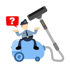 police officer and vacuum cleaner clean cartoon doodle flat design style vector illustration