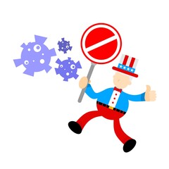 Fototapeta premium uncle sam america stop against corona virus pathogen cartoon doodle flat design style vector illustration