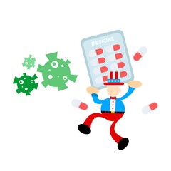 uncle sam america cure medicine corona virus pathogen cartoon doodle flat design style vector illustration