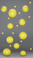3d render of floating yellow sphere against grey background, wallpaper template
