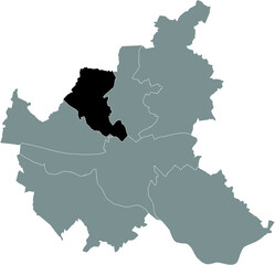 Black location map of the Hamburger Eimsb&uuml;ttel borough (bezirk) inside gray map of the Free and Hanseatic City of Hamburg, Germany