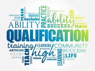 Qualification word cloud, education business concept background