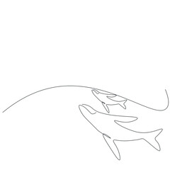 Fototapeta premium Whales swimming on ocean drawing, vector illustration