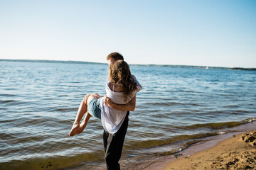 Young couple in love enjoying summer vacation