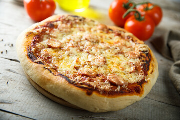 Homemade pizza with sausage and cheese