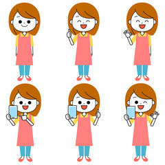 エプロンママ　スマホ　表情セット