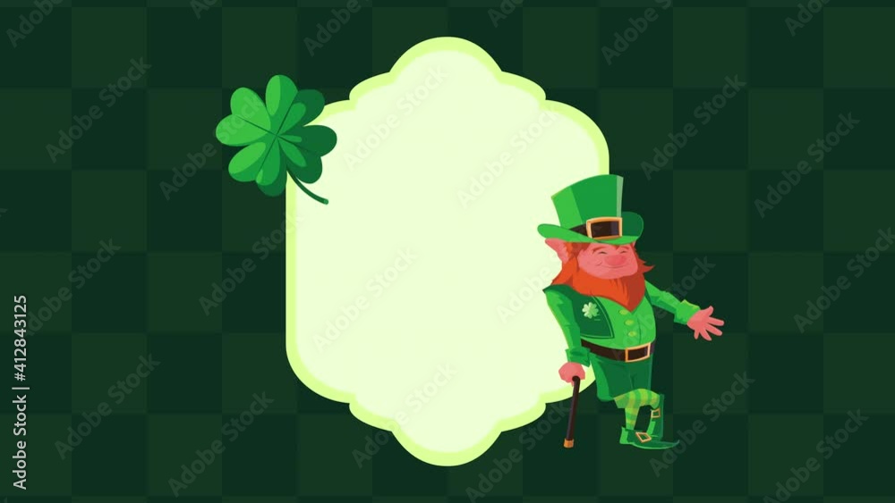 Canvas Prints happy saint patricks day animation with leprechaun and clover leaf in frame