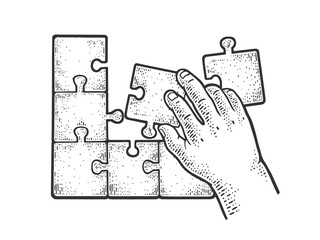 children hand puzzle sketch raster illustration