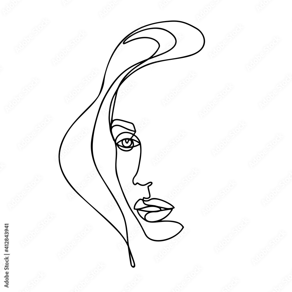 Wall mural continuous line drawing. abstract woman portrait. one line face art vector illustration. female line