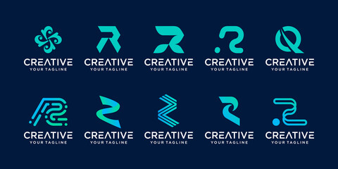 Obraz premium Set of monogram initial letter R RR logo template. icons for business of fashion, business, consulting, technology digital.