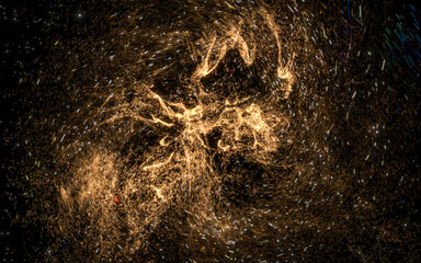 Glowing particles with wavy pattern, magical galaxy, 3d rendering.