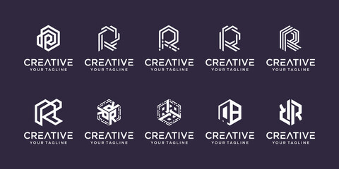 Set of monogram initial letter R RR logo template. icons for business of fashion, sport, automotive, technology digital.