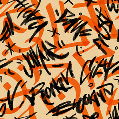 Seamless pattern with orange and black letters