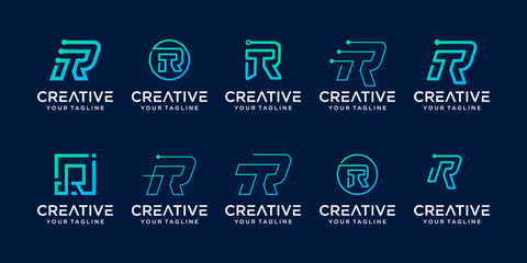 Set of monogram initial letter R RR logo template. icons for business of fashion, sport, automotive, technology digital.