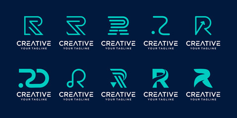 Set of monogram initial letter R RR logo template. icons for business of fashion, business, consulting, technology digital.