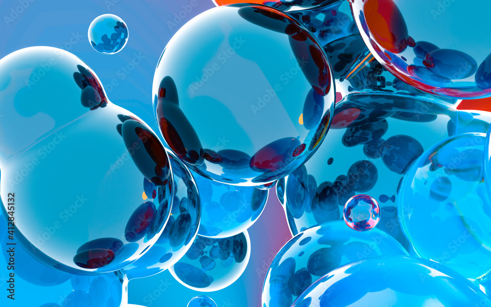 Wall mural Glass balls with vivid colors, 3d rendering.