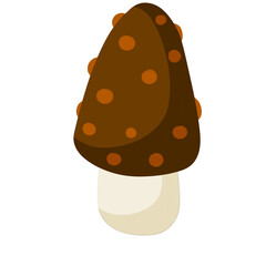 Mushroom with a brown cap. Natural natural product. Vegetation element of the forest. Flat cartoon illustration