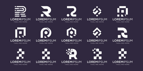 Set of monogram initial letter R RR logo template. icons for business of fashion, business, consulting, technology digital.