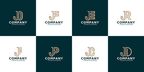 monogram combination j logo collection with line style for consulting, initials, financial companies