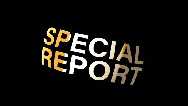 4K colorful word Special Report Title - 3D Illustration of isolated word SPECIAL REPORT rotation loop animation concept isolate using QuickTime Alpha Channel ProRes 4444. News opening intro template
