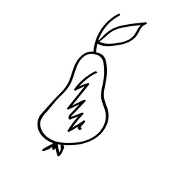 hand-drawn ripe pear, smooth lines of tropical fruit, doodle vegetarian food, juicy cartoon fruit