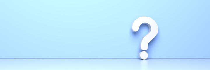 White question mark on blue background with empty copy space on left side, FAQ Concept. 3D Rendering