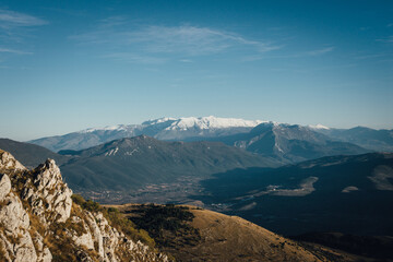 Italian mountains - panoramic view of Apennines,located in Abruzzo. View from the Castle of Rocca Calascio  in the municipality of Calascio, in the Province of L'Aquila, Abruzzo, Italy