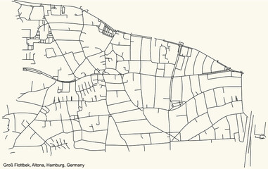 Black simple detailed street roads map on vintage beige background of the neighbourhood Groß Flottbek quarter of the Altona borough (bezirk) of the Free and Hanseatic City of Hamburg, Germany