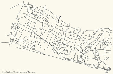Black simple detailed street roads map on vintage beige background of the neighbourhood Nienstedten quarter of the Altona borough (bezirk) of the Free and Hanseatic City of Hamburg, Germany