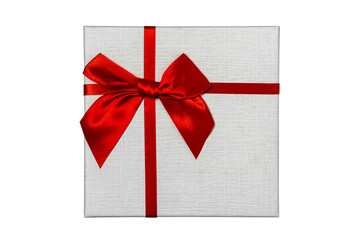 Gift  box with a red bow on a white  background