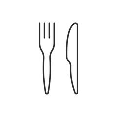 Knife and fork linear icon on white background. Editable stroke