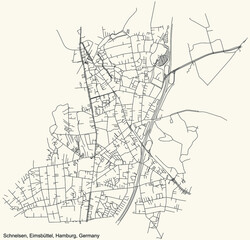 Black simple detailed street roads map on vintage beige background of the neighbourhood Schnelsen quarter of the Eimsbüttel borough (bezirk) of the Free and Hanseatic City of Hamburg, Germany