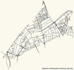 Black simple detailed street roads map on vintage beige background of the neighbourhood Alsterdorf quarter of the Hamburg-Nord borough (bezirk) of the Free and Hanseatic City of Hamburg, Germany