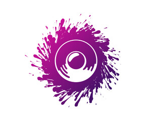 Sound speaker and color ink splash blob isolated vector icon. Music logo template